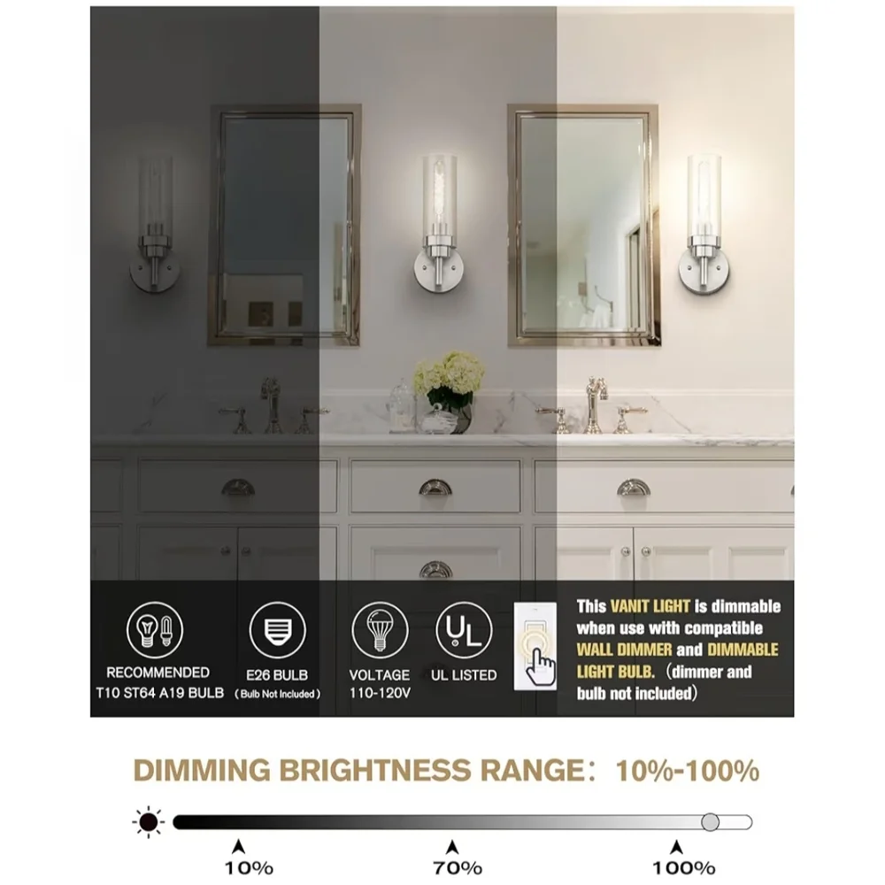 NIB. Elegant Modern Wall Sconce Lights Brushed Nickel Set Of 2 - Picture 3 of 8